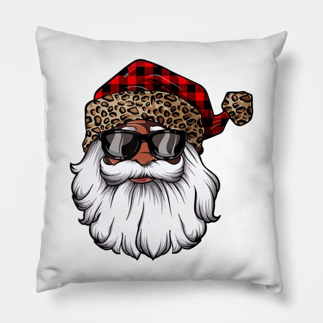 African American Santa Claus Black Christmas Leopard Xmas Pillow by Mitsue Kersting