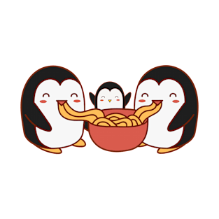 Penguins Eating Ramen Noodle Soup Penguin Family T-Shirt