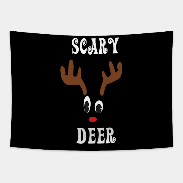 Scary Reindeer Deer Red nosed Christmas Deer Hunting Hobbies Interests Tapestry by familycuteycom