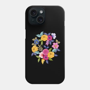 Watercolor Floral Art On Black Background - Botanical Art Phone Case