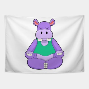 Hippo at Yoga in Sitting Tapestry