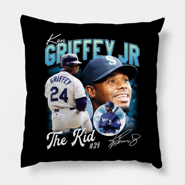 Ken Griffey Jr The Kid Basketball Legend Signature Vintage Retro 80s 90s Bootleg Rap Style Pillow by CarDE