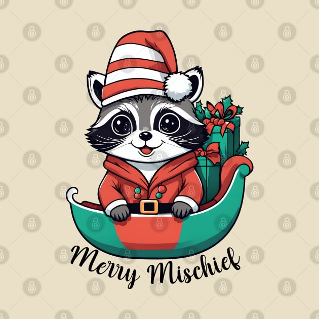 Merry Mischief Raccoon Christmas Sleigh Tee by WolfMerrik