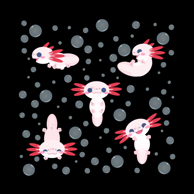 Cute Leucistic Axolotls by Kirion