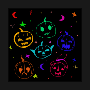 Ghost pumpkin neon on Halloween T-Shirt