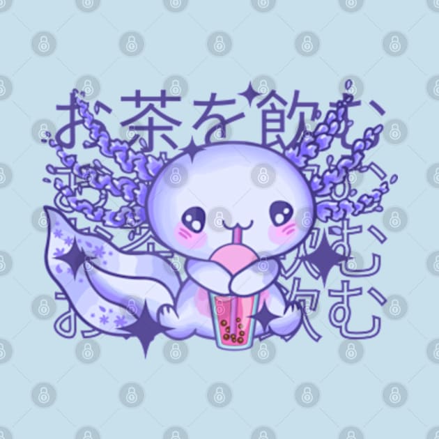 Kawaii Axolotl Drinking Bubble Tea by Bruno Pires