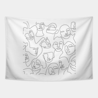 One Line Faces Tapestry