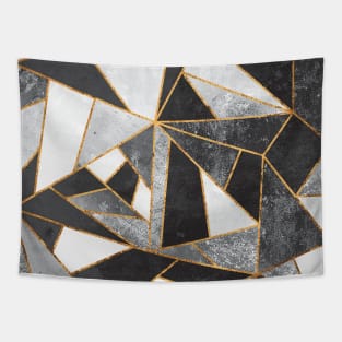 Black, White and Gold Modern Mosaic Geometric Line Pattern Tapestry