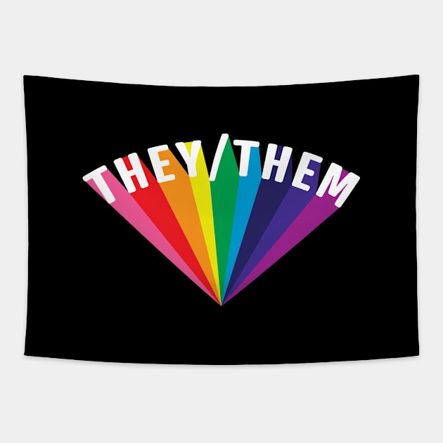 They/Them Pronouns Rainbow Burst Tapestry by lavenderhearts