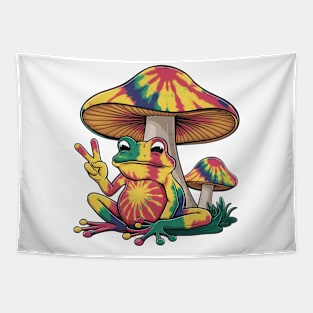 tie dye frog peace sign and mushroom Tapestry