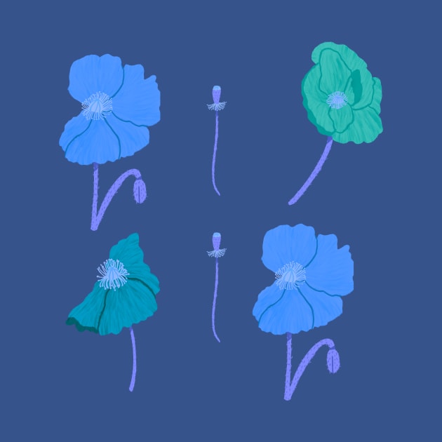 Poppy Flowers in Blue by Maddyslittlesketchbook