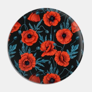 Poppies, red and blue on black Pin