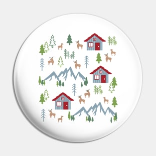 Winter Night Deer Forest Cabin I Pin