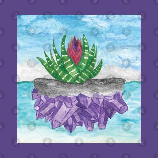 Purple Amethyst Crystal Island Tillandasia Air Plant in Ocean (Pattern) by Penny Passiflora Studio