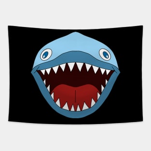 Cartoon Blue Shark Jaw with Sharp Teeth Tapestry