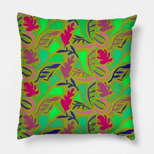 Crazy Mixed Up Flowers - Pink Green Navy Pillow