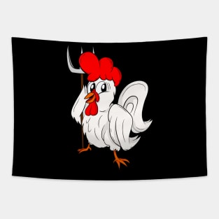 Chicken Farmer Cartoon Rooster Life on Farm Tapestry