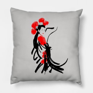 Geisha, japanese style ink painting Pillow