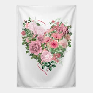 Pink Floral Heart Tapestry