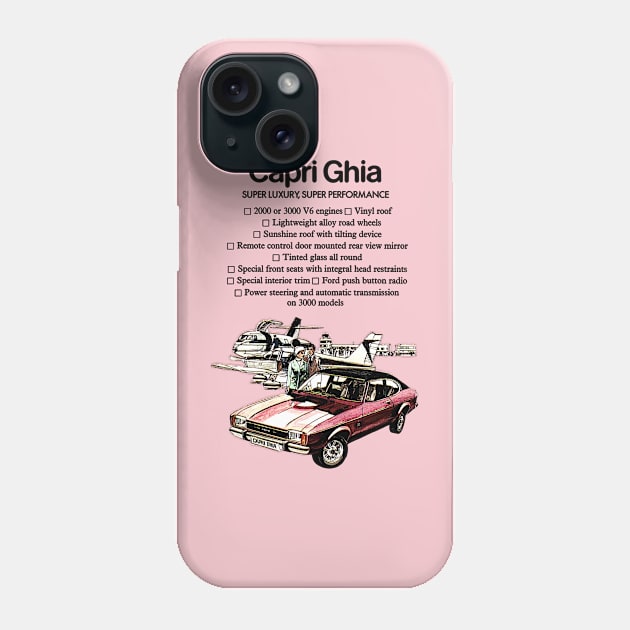 FORD CAPRI GHIA - brochure detail Phone Case by Throwback Motors