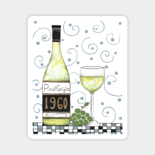 WHITE Wine Bottle And Wine Glass Acrylic Painting Magnet