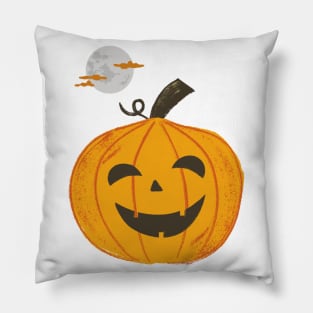 Halloween Carved Pumpkin Under The Moon (White) Pillow