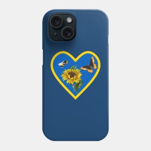 Sunflowers Bee and Butterfly in Blue and Yellow Heart Phone Case