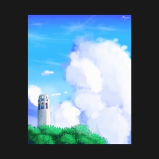 SF Coit Tower Scenery - Calming Anime Background Scene T-Shirt