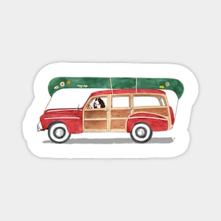 Woody Wagon with Springer Spaniel and Canoe! Magnet