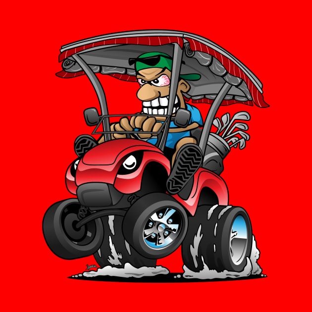 Funny Golf Cart Hotrod Golf Car Popping a Wheelie Cartoon by hobrath