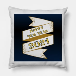 happy new year 2021 holiday retro vintage theme blue gold yellow banner pattern Pillow