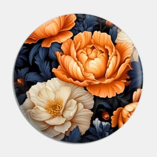 Navy and orange seamless floral pattern Pin