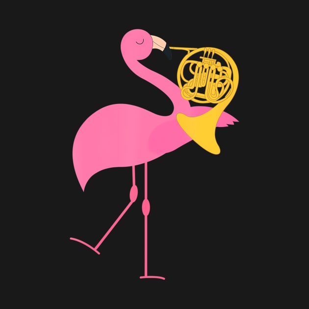 Beautiful Flamingo Playing French Horn Musician by mccloysitarh