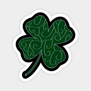 White Swirl Pattern Four Leaf Clover (Black) Magnet