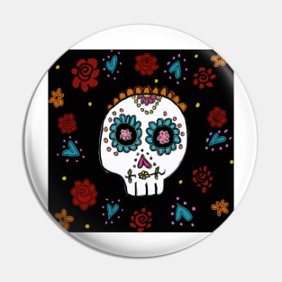 Sugar Skull and Roses black background Pin
