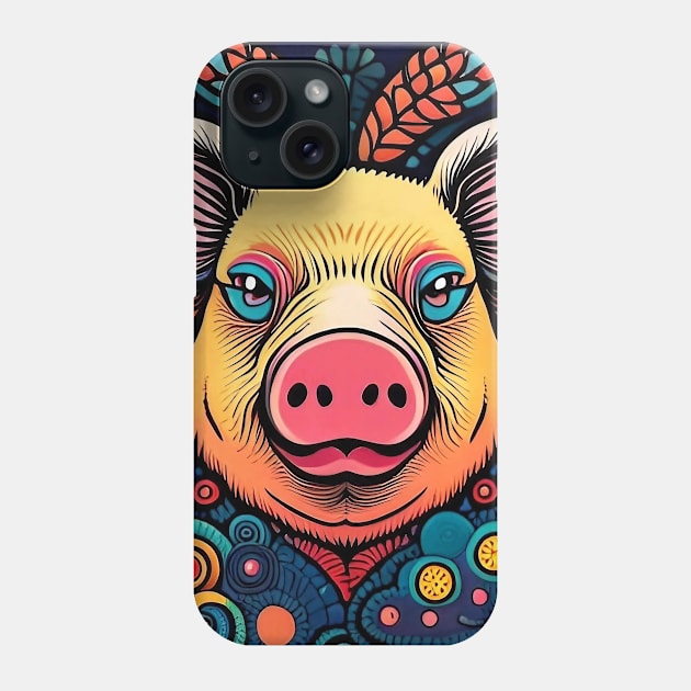 Porky the Psychedelic and Colorful Pig Phone Case by Davey's Designs