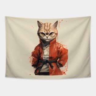 Cat Martial Arts Fighter Tapestry