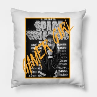 Gamer Girl Photography Arcade Grayscale Highscore Board Pillow