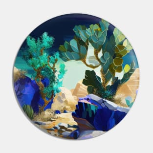 Blue and Green Cactus Desert Scenery Pin