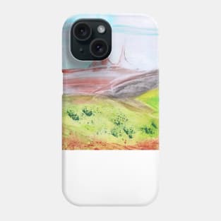 Landscape, castle, nature. Hand drawn color illustration, painting, art, encaustic. Phone Case