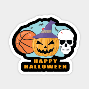 Happy Basketball Halloween - Spooky Skull and Pumpkin Magnet