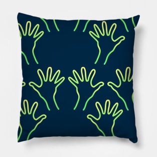 Cave Hands Anew Yellow-Green on Dark Blue Pillow