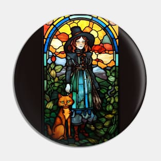 Stained Glass Style Lady With A Cat Pin