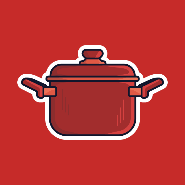 Kitchen Cooking Pot Sticker design vector illustration. Kitchen appliance element icon concept. Steel kitchen saucepan sticker design logo with shadow. Pan with lid for dishes, kitchen, home cooking. by AlviStudio