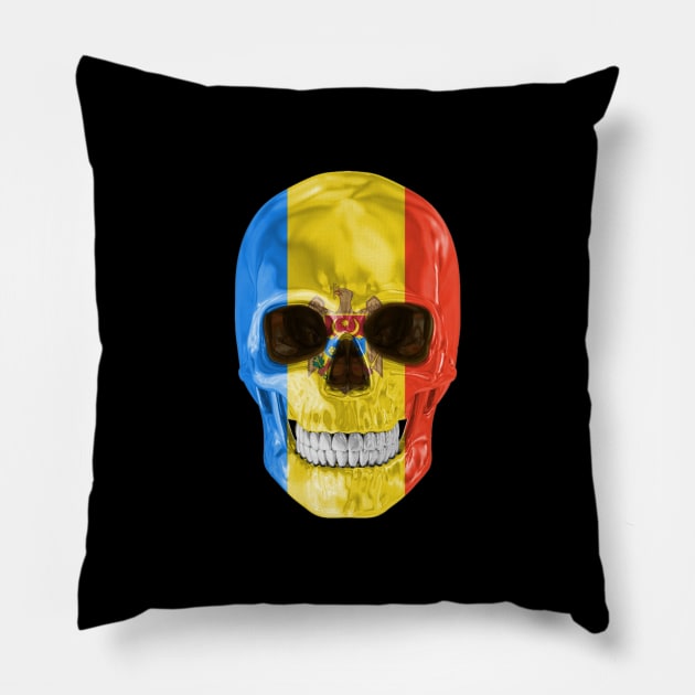 Moldova Flag Skull - Gift for Moldovan With Roots From Moldova Pillow by Country Flags