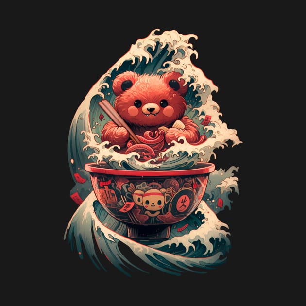 Cute bear eating ramen, waves by NemfisArt