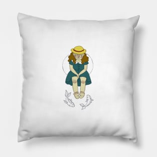 Girl at a fish pond Pillow