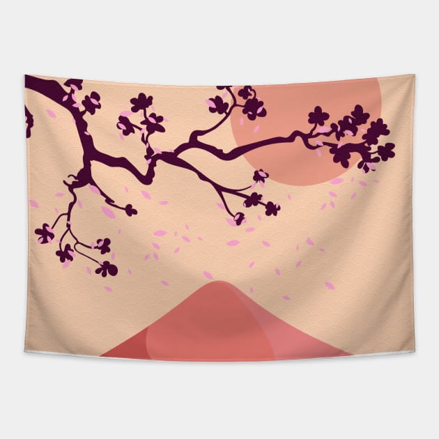 Terracotta Cherry Blossoms Tapestry by edmproject