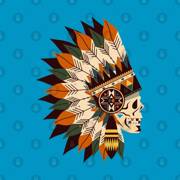 Indian Feather Headdress Tribal Skull by PsychoDynamics