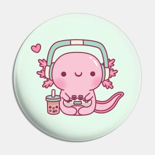 Cute Axolotl Playing Video Games Gamer Funny Pin